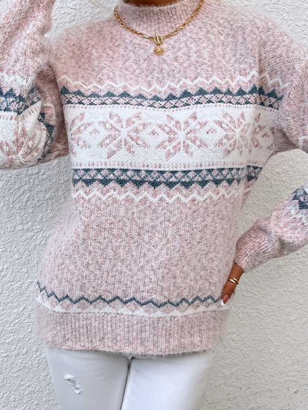 Snowflake Jacquard Mock Neck Sweater-1